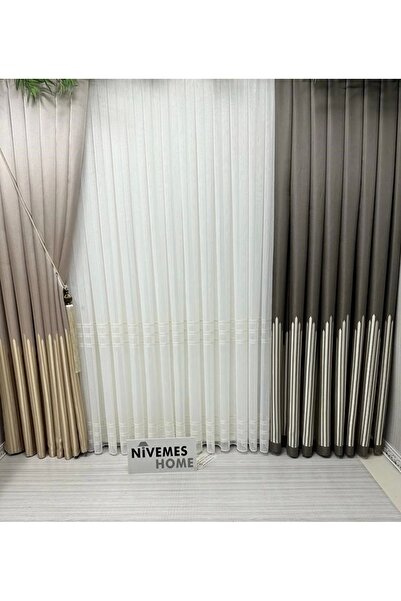 NİVEMESHOME Nivemeshome Hercai Gold 1/3 Frequent Pleated Tulle Curtain Apm
