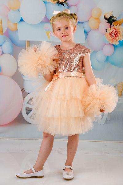 Sevimlice Kids Rochie de seara cu catarama cu maneca pompon pentru fete Rochie de zi de nastere