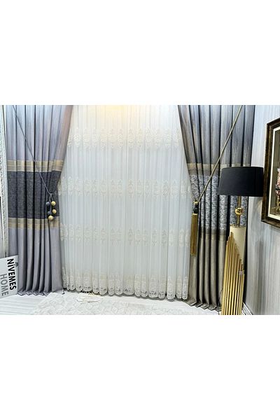 NİVEMESHOME Nivemeshome Samandağ White Floor 1/3 Tight Pleated Tulle Curtain Apm