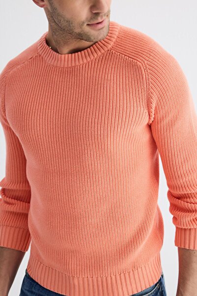 odelon Crew Neck Thessaloniki Knit Cotton Men's Salmon Knitwear Sweater