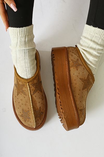 Limoya Sterin Beige Suede Shiny Star Λεπτομερείς κοντές γυναικείες μπότες με γούνα εσωτερικά, γυναικεία μποτάκια