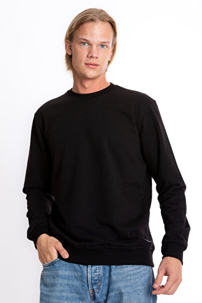 Giyimod Men's Black Crew Neck 3 Thread Non-Rated Fleece Sweatshirt S-205