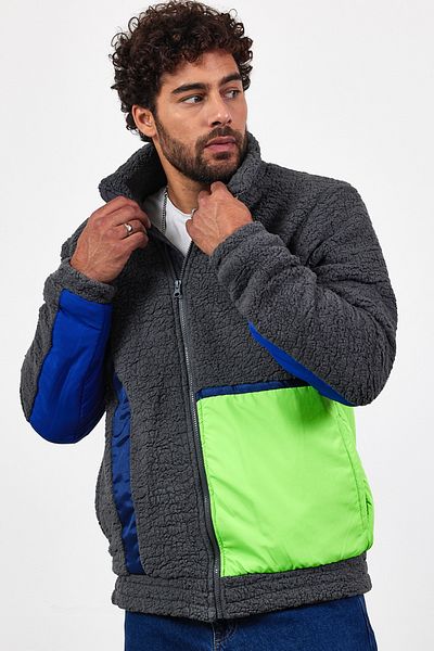 MADZEYMODA Men's Lined Multicolored Anthracite Plush Fleece Mz86032