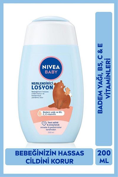 NIVEA 200ml Baby Moisturizing Lotion - 24 Hour Care and Protection, Sensitive Skin, Aloe Vera