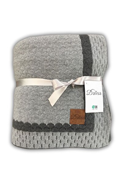 DALİSA Shell Çift Taraflı Triko Örgü Diz Üstü Tv Battaniyesi, Çocuk Battaniyesi Gri - 130x150