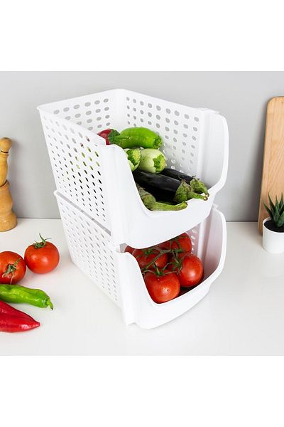 Dükkanönü 4 Pieces White Stackable Large Organizer Basket In-Cabinet Organizer Basket