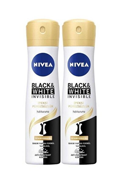 NIVEA Kadın Sprey Deodorant Black&white Invisible Ipeksi Pürüzsüzlük 150ml, 48 Saat Koruma, X2 Adet
