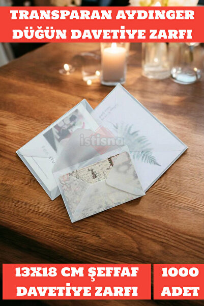 İstisna Aydınger Şeffaf Beyaz Transparan Zarf 1000 Adet 13*18 Cm Düğün Daveti...