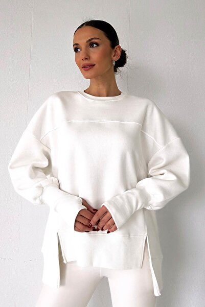 Mine Tan Butik Inside Ş cu căptușeală din fleece 3 fire Detailed Women's Swea...