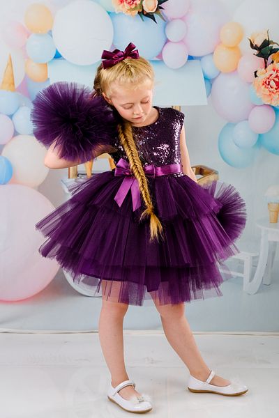Sevimlice Kids Girl's Pompom Sleeves Buckle Evening Dress Birthday Dress