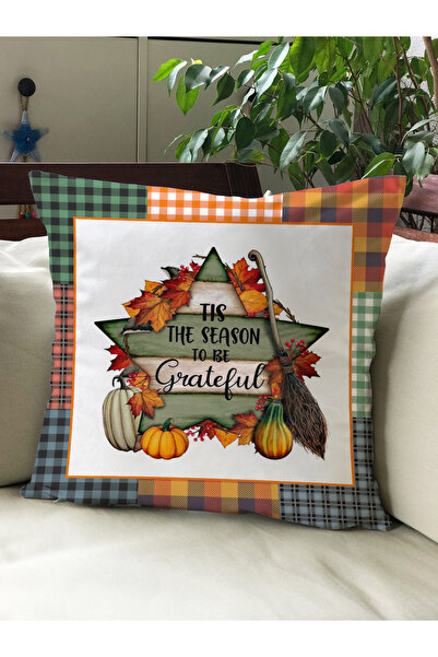 Evmila Husă de pernă din catifea 43x43 cu tema de toamnă