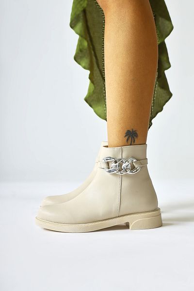 Limoya Γυναικείες μπότες Sydra Beige Oval Toe με αφαιρούμενα αξεσουάρ, γυναικεία μποτάκια