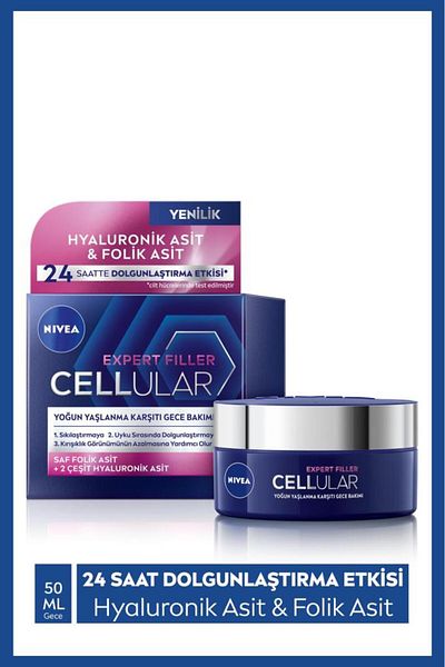 NIVEA Cellular Expert Filler - Night Face Care Cream 50ml, with Hyaluronic and Folic Acid