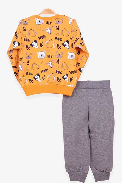 Breeze Boy's Tracksuit with Print Pattern, Age 1-4, Mustard Yellow