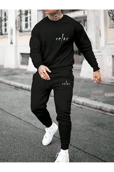 WOODROFFE Ανδρική αθλητική φόρμα Relax Printed - Crew Neck, Oversize Unisex Boyfirend