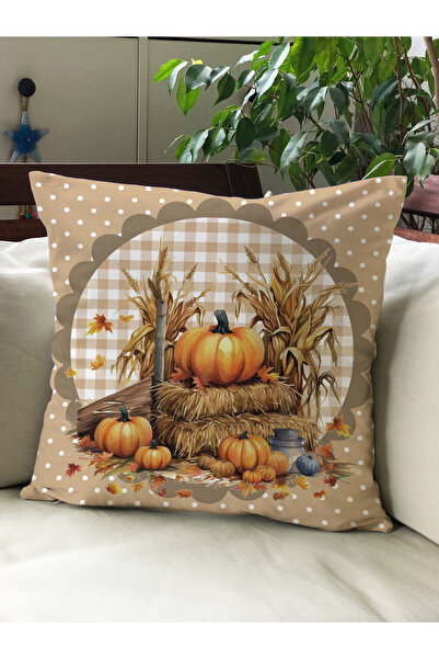 Evmila Husă de pernă din catifea 43x43 cu tema de toamnă