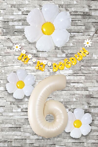 PEKSHOP Papatya Tema Doğum Günü Balon Süsleme Seti Bannerlı Yaş Balonu Balon ...