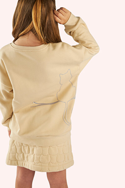 Panço Kız Çocuk Kedi Kapitoneli Bej Örme Etek