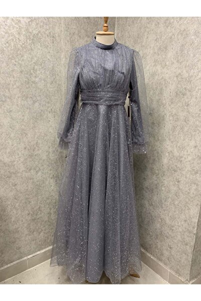 Famelin 24Y652 ABİYE ELBİSE PRENSES MODEL SİM VE PULLU GRİ