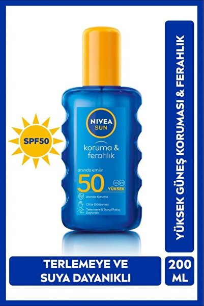 NIVEA SUN SPF50 Koruma ve Ferahlık Güneş Spreyi 200 ml, Terlemeye Ve Suya Dayanıklı,Transparan