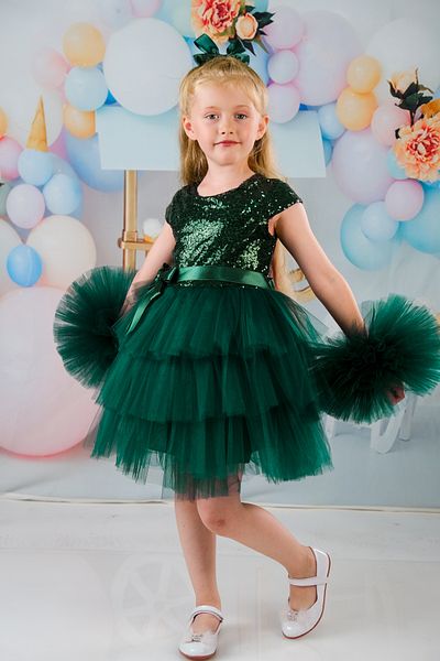 Sevimlice Kids Girl's Pompom Sleeves Buckle Evening Dress Birthday Dress