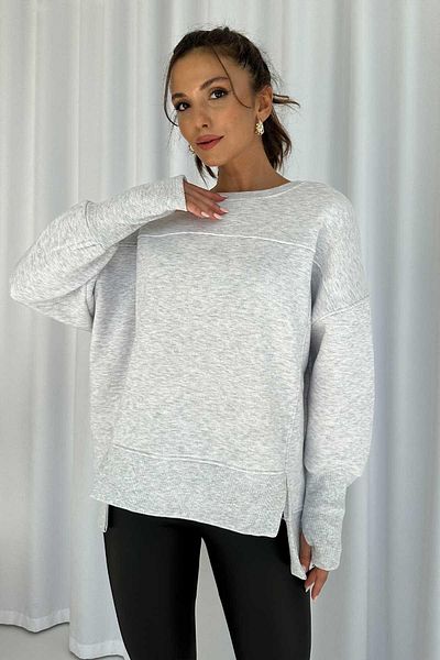 Mine Tan Butik Women's Sweatshirt with 3-Thread Finger Detail - Gray