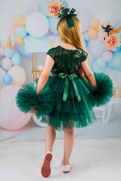 Sevimlice Kids Girl's Pompom Sleeves Buckle Evening Dress Birthday Dress
