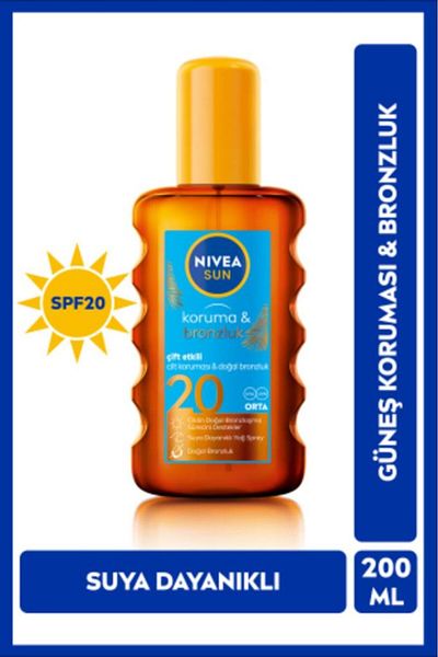 NIVEA 200ml Sunscreen and Bronzing Body Oil - Spf20, Uva Uvb Protection, Natural Tan