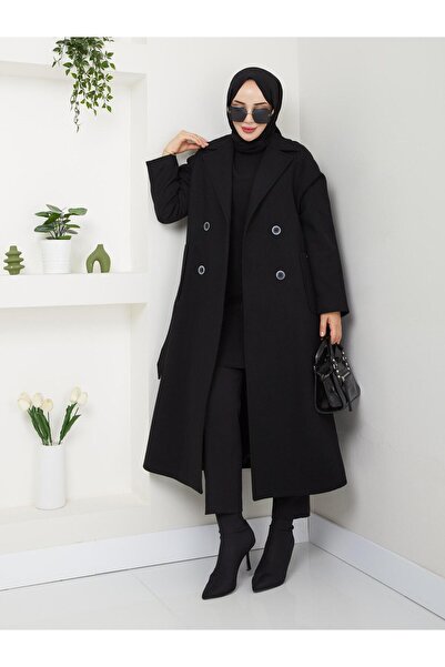 SARİAL GİYİM Design elegant la două piepturi de înaltă calitate - Container Lux Cashmere cu curea lungă căptușită