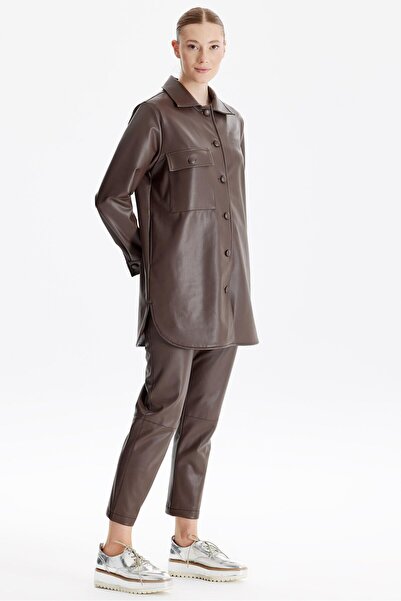 Tığ Triko Deri İkili Takım KAHVE