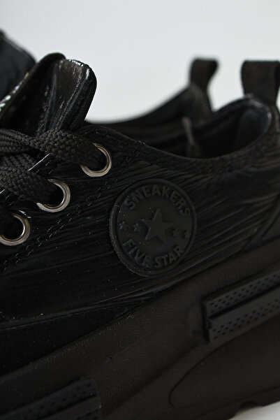 Limoya Ancy Siyah Paraşüt Kumaş Yıldız Patchli Kadın Sneakers, Kadın Spor Ayakkabı