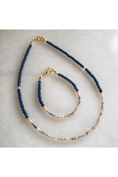 Uno Di Famiglia Crystal Glass Beaded Necklace and Bracelet Set, Crystal Glass Beaded Necklace, Crystal Set