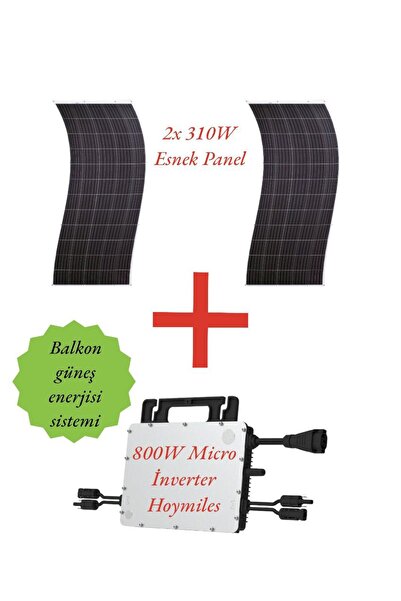 Sunman 2 Sunman 310 W Esnek Panel ve 1 Inverter 800W-2T Balkon Güneş Enerjisi Set Tak Çalıştır