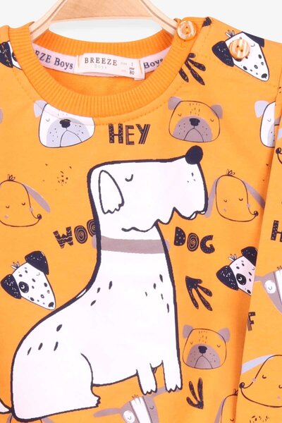 Breeze Boy's Tracksuit with Print Pattern, Age 1-4, Mustard Yellow