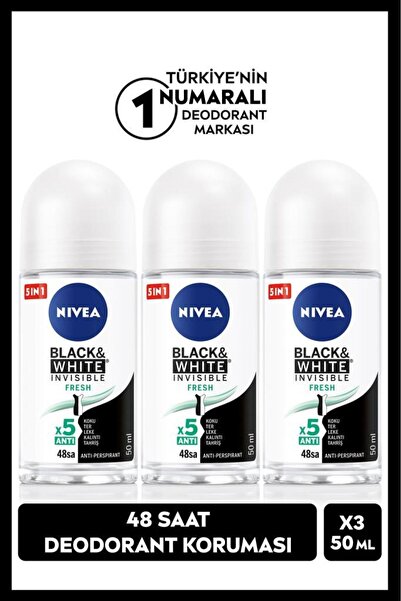 NIVEA Kadın Roll-on Deodorant Black&White Fresh 50ml, Ter ve Ter Kokusuna Kar...