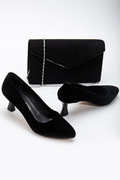 GULT Дамски комплект обувки на висок ток със стъклен ток 5 см и чанта