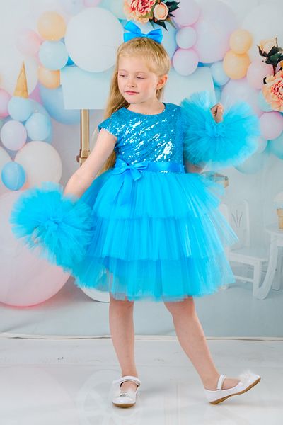 Sevimlice Kids Girl's Pompom Sleeves Buckle Evening Dress Birthday Dress