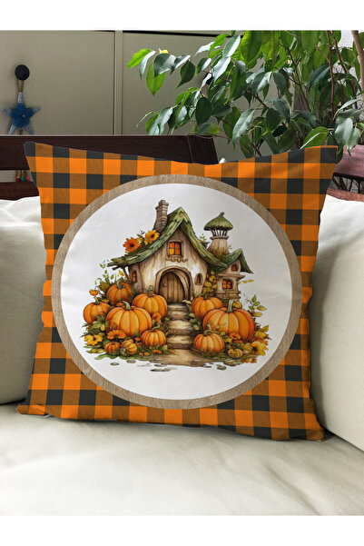 Evmila Husă de pernă din catifea 43x43 cu tema de toamnă