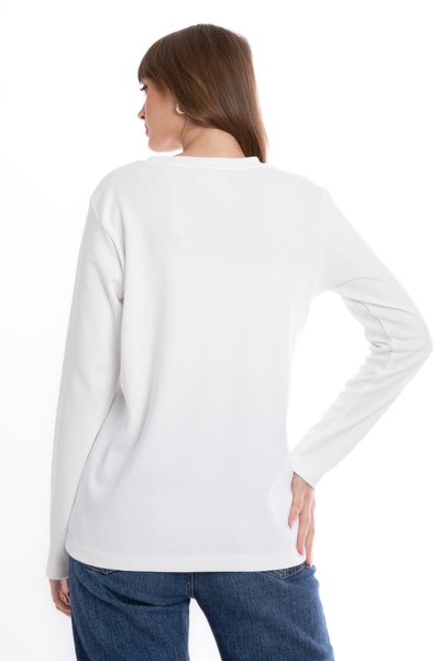 Giyimod Women's ECRU Crew Neck Long Sleeve 100% Cotton Interlock T-Shirt S-102