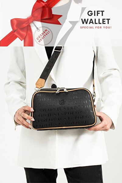 Just Polo حقيبة كتف بحزام طويل قابل للتعديل مكونة من 5 أقسام مع هدية محفظة