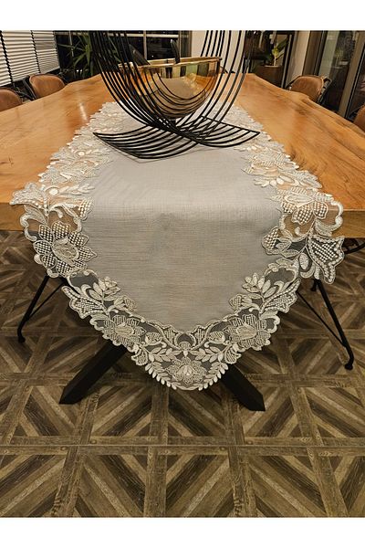 Çeyiz Dantelim Γκρι λινό γαλλικό Lace Runner