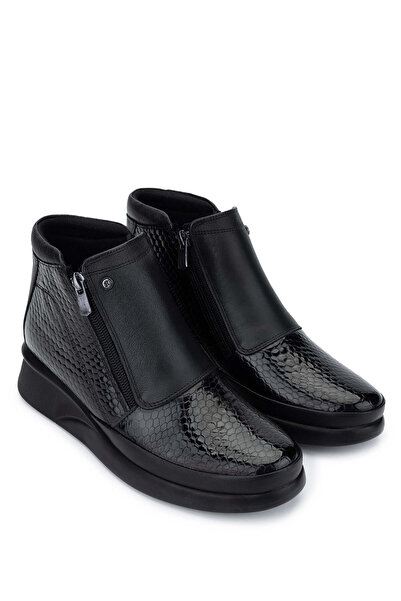 Tamer Tanca Kadın Hakiki Deri Siyah Kroko Casual Bot