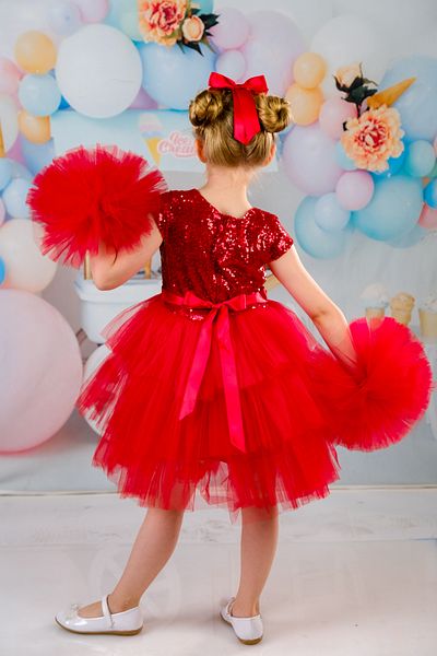 Sevimlice Kids Girl's Pompom Sleeves Buckle Evening Dress Birthday Dress