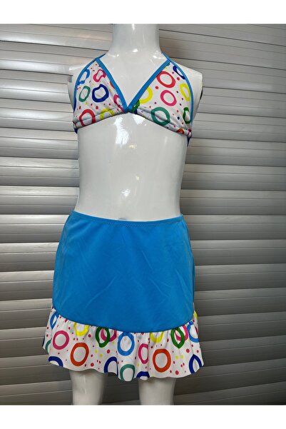 Çeşme Home Kız Çocuk 3 Parça Etekli Bikini Takımı Mavi