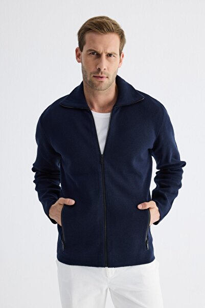 odelon Чоловічий водонепроникний светр з бавовняного трико з блискавкою, темно-синій HRK201