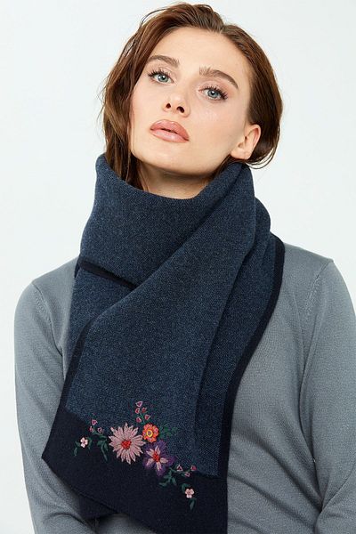 Desen Triko Femei Margini Bordate Broderie Carasol Brodat Bleumarin Inchis