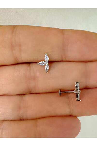 Arescollection 1 adet çelik zirkon taşlı arkası düz önden takmalı tragus helix kıkırdak conch lobe uyumlu piercing