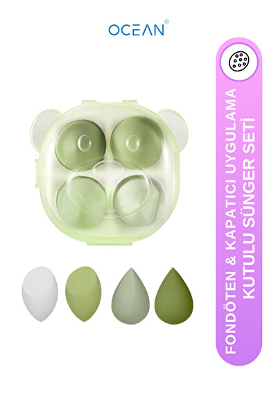 Ocean Makyaj Süngeri Kutulu Sünger Seti, Fondöten, Kapatıcı, Pudra Uygulama 4'lü Set