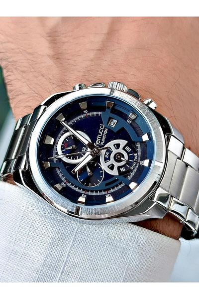 Ferrucci Stylish Design Calendary Silver Color Steel Band Men's Wristwatch
