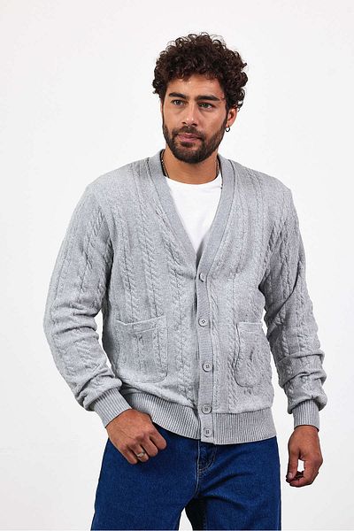MADZEYMODA Ανδρική πλεκτή ζακέτα με κουμπιά γκρι πλεκτή ζακέτα Mz89916